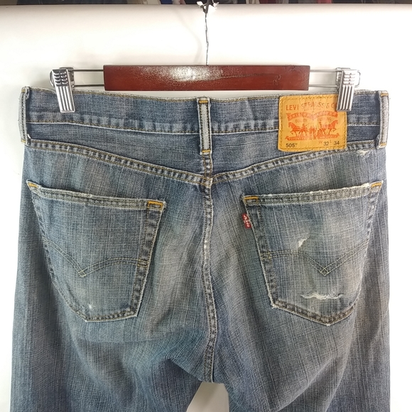 Levis 505 33 Mens Dark Stone Wash Destroyed Jeans - Picture 5 of 9